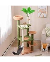 Gymax 60'' Cat Tree for Indoor Cats Cute Cat Tower w/ Sisal Scratching Posts & Rope