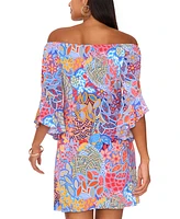 Msk Petite Printed Off-The-Shoulder Shift Dress