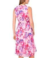 Msk Petite Printed Sleeveless Tie-Waist Shirtdress