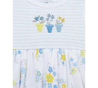Little Me Baby Girls Cotton Garden Popover Bodysuit & Hat, 2 Piece Set