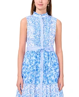 Msk Petite Printed Ruffle-Neck Button-Front Maxi Dress