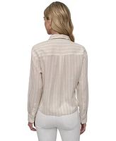 Dkny Jeans Women's Linen-Blend Cropped Long-Sleeve Shirt