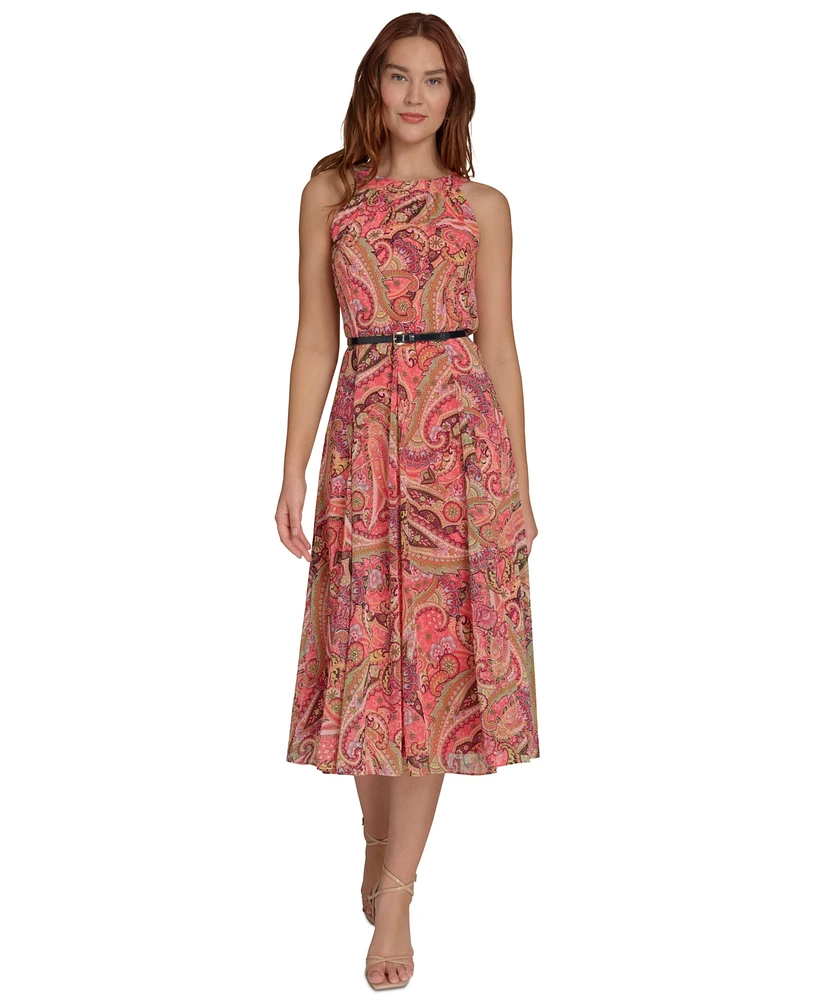 Tommy Hilfiger Petite Paisley-Print Belted Midi Dress