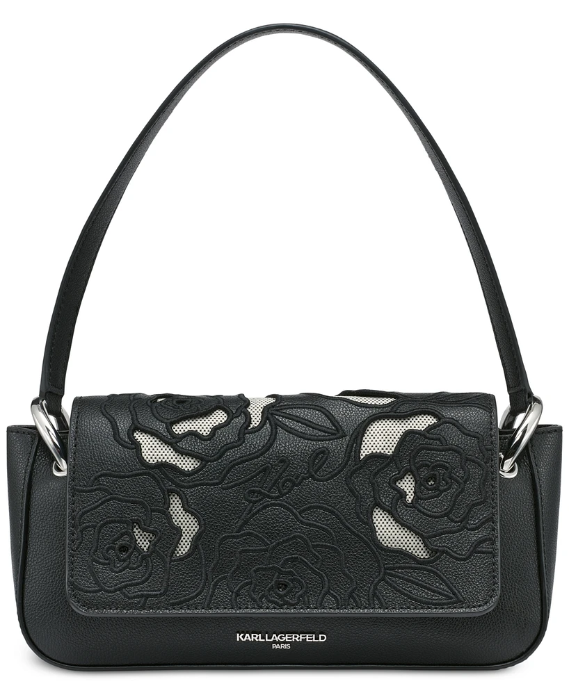 Karl Lagerfeld Paris Monet Floral Embroidery Small Leather Shoulder Bag