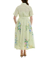 Taylor Plus Cotton Eyelet Floral-Print Shirtdress