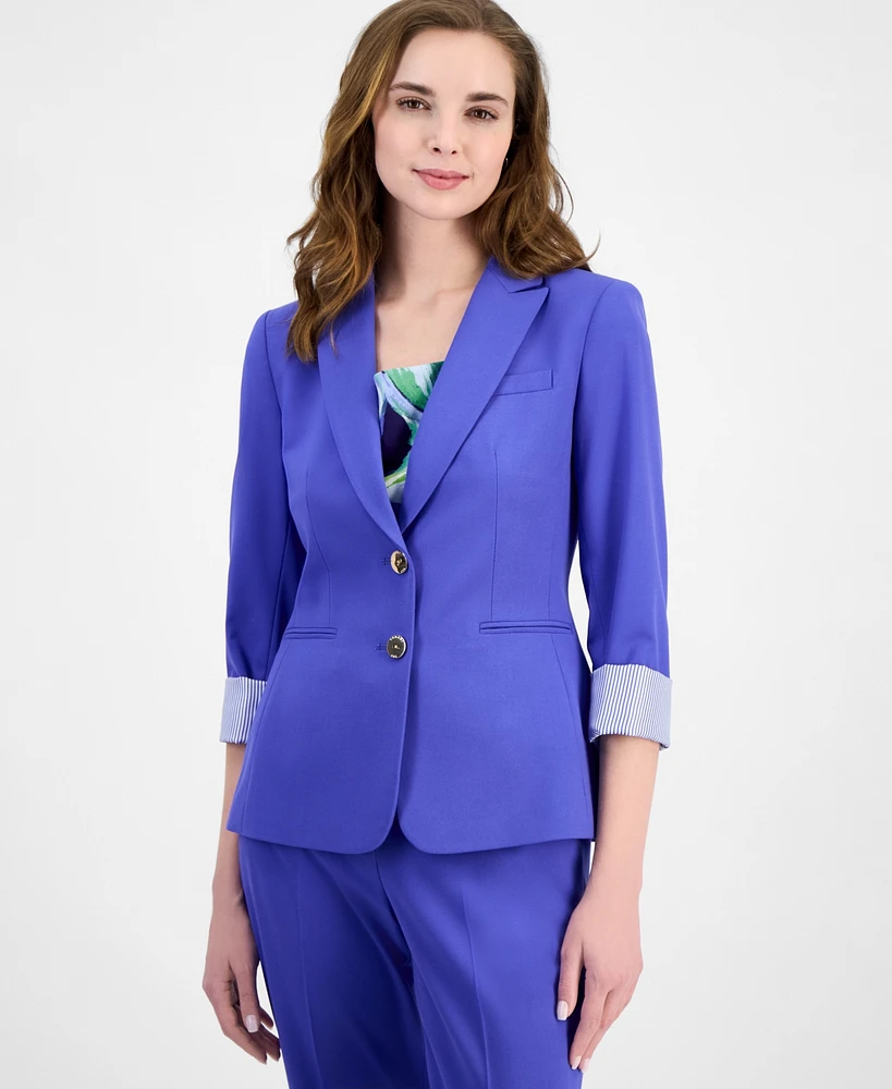 Tahari Asl Women's Peak-Lapel Roll-Tab Button-Front Jacket