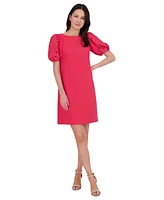 Vince Camuto Petite Boat-Neck Eyelet-Puff-Sleeve Shift Dress