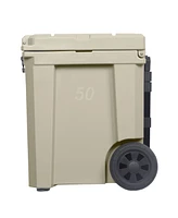 Camp-zero 50 - 52 Qt. Premium Chest Cooler with Wheels and 4 Molded-In Cup Holders | White