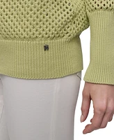 Dkny Jeans Women's Cotton Open-Knit V-Neck Sweater