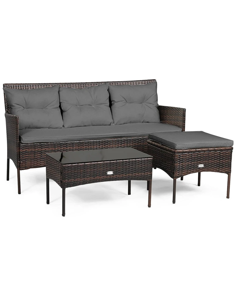 3 Pieces Patio Furniture Sectional Set with 5 Cozy Seat and Back Cushions