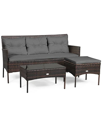 3 Pieces Patio Furniture Sectional Set with 5 Cozy Seat and Back Cushions