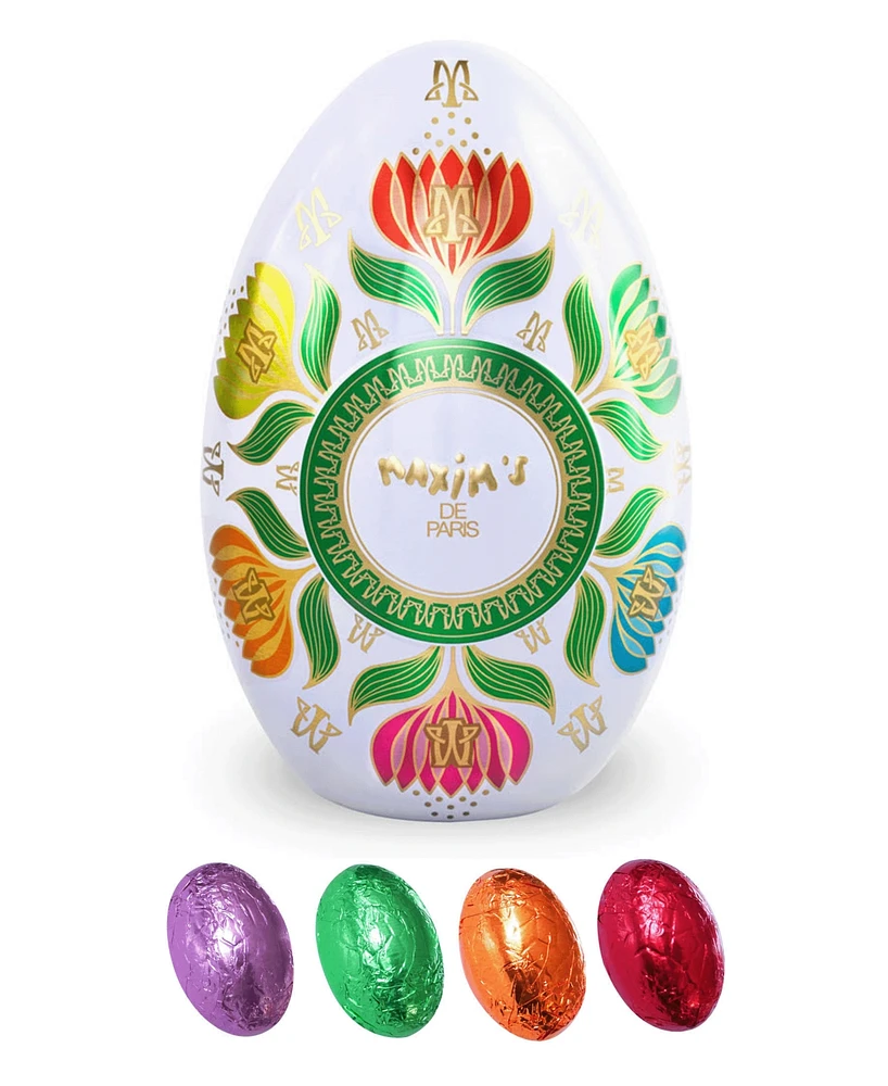 Maxim's De Paris White Easter Egg Tin, Assortment Chocolate Eggs, 12 piece