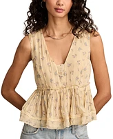 Lucky Brand Women's Printed Ruched Ruffled V-Neck Top
