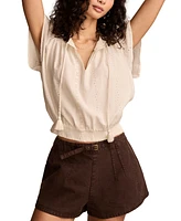 Lucky Brand Women's Solid Smocked Hem Blouse
