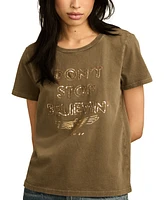 Lucky Brand Women's Cotton Don't Stop Believin' Sequin Crewneck Tee