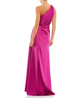 Women's Ieena Gathered One Shoulder Satin Faux Wrap Gown