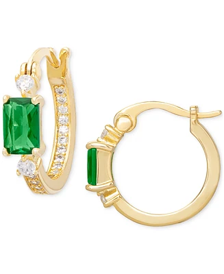 Green Spinel (1/4 ct. t.w.) & Lab-Grown White Sapphire (1/3 ct. t.w.) Small Hoop Earrings in 14k Gold-Plated Sterling Silver, 0.60"