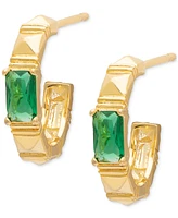 Green Spinel Textured Small Half Hoop Earrings (1/8 ct. t.w.) in 14k Gold over Sterling Silver, 0.55"