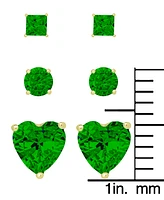 3-Pc. Set Green Quartz Round, Square And Heart Stud Earrings (1-3/8 ct. t.w.) in 14k Gold-Plated Sterling Silver