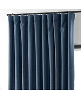 Half Price Drapes Dark Blue Extra Wide Performance Linen Hotel Blackout Curtain