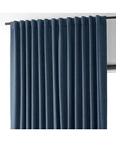 Half Price Drapes Dark Blue Extra Wide Performance Linen Hotel Blackout Curtain