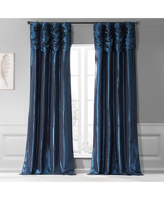 Half Price Drapes Navy Ruched Solid Faux Silk Taffeta Room Darkening Curtain