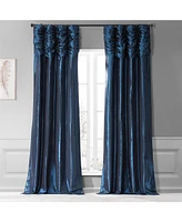 Half Price Drapes Navy Ruched Solid Faux Silk Taffeta Room Darkening Curtain