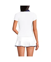 Lands' End Women's Long Short Sleeve Pique Johnny Collar Upf 50 Rash Guard