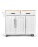 Rolling Kitchen Trolley Cart with Wood Countertop and Storage Cabinet