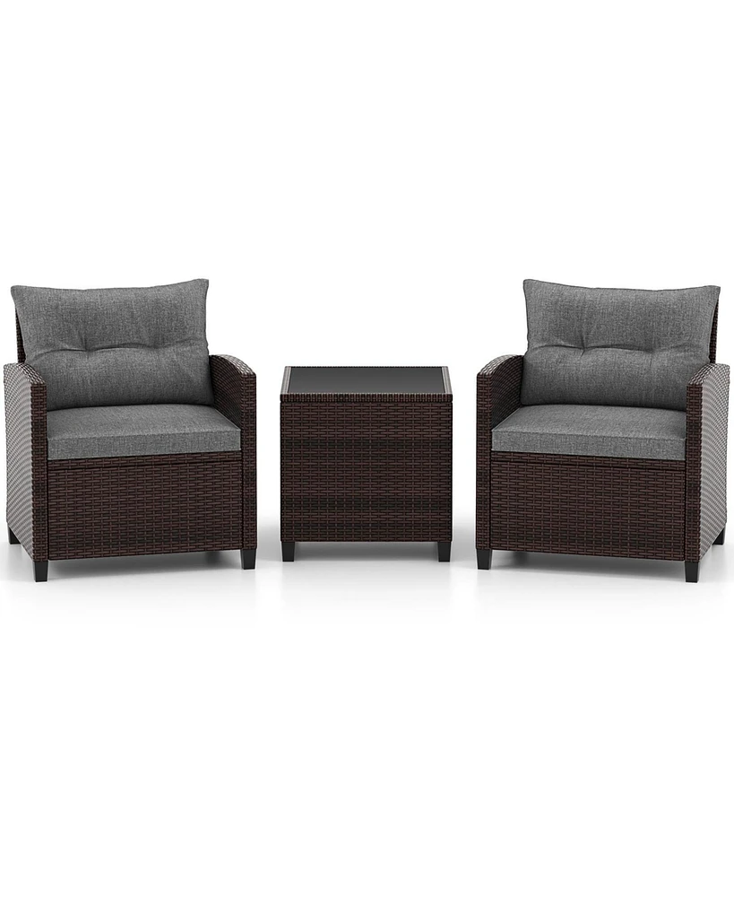 3 Pieces Rattan Patio Furniture Set with Washable Cushion