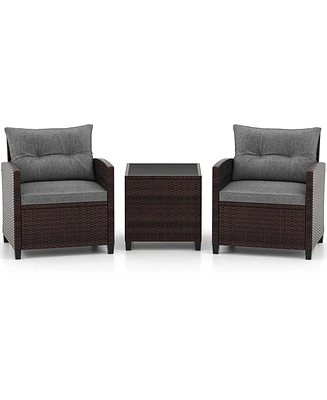 3 Pieces Rattan Patio Furniture Set with Washable Cushion