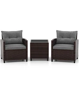 3 Pieces Rattan Patio Furniture Set with Washable Cushion