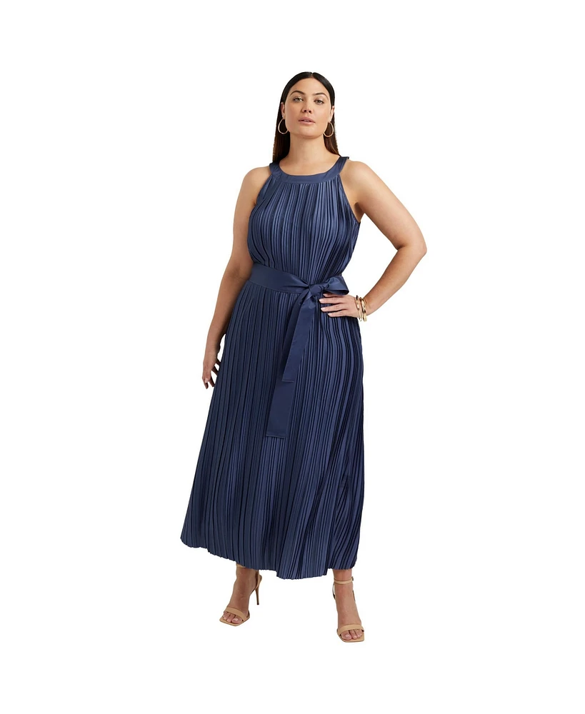 June + Vie Women's Plus Pleated Halter Maxi Dress