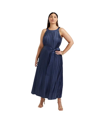 June + Vie Plus Pleated Halter Maxi Dress