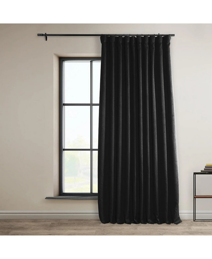 Half Price Drapes Essential Black Extra Wide Textured Faux Linen Room Darkening Curtain