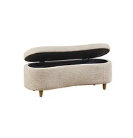 Flip Top Storage Bench in Taupe, Upholstered Storage Ottoman with Solid Wood Legs-The Pop Home