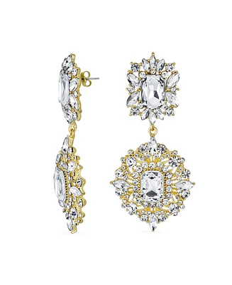 Bling Jewelry Big Crystal Art Deco Statement Chandelier Dangle Earrings Yellow Gold & Black Plated Metal