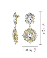 Bling Jewelry Big Crystal Art Deco Statement Chandelier Dangle Earrings Yellow Gold & Black Plated Metal