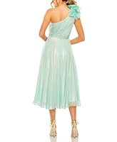 Women's Rosette One Shoulder Tea Length Dress