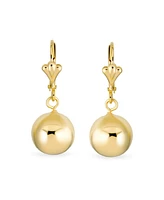 Bling Jewelry Classic Elegant Simple Round Light Weight Dangle Lever Back Drop Ball Earrings Yellow 18K Gold Plated Brass 12MM