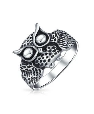 Bling Jewelry Silver Ring Wise Bird Night Owl Band Oxidized Sterling Sterling