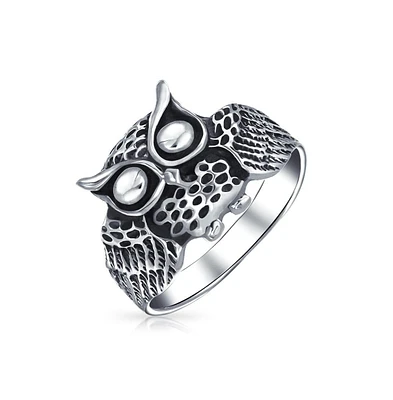 Bling Jewelry Silver Ring: Wise Bird Night Owl Band Oxidized Sterling Sterling