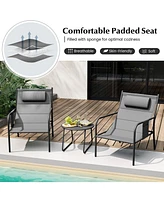 3 Piece Outdoor Bistro Set Patio Metal Chair and Coffee Table Set-Gray