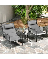 3 Piece Outdoor Bistro Set Patio Metal Chair and Coffee Table Set-Gray