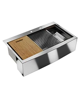DeerValley 36" L x 22" W Apron Front Farmhouse Single Bowl Stainless Steel Workstation Kitchen Sink with Accessories