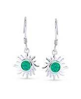 Bling Jewelry Irradiance Green Or Orange Fire Created Opal Summer Fun Sunburst Dangle Drop Earrings .925 Sterling Silver Fish Wire