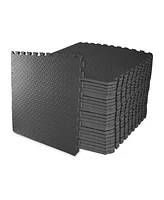 BalanceFrom Fitness 96 Square Foot Double Sided Non Slip High Density Eva Foam Exercise Mat Tiles with Interlocking Edges, Black (2 Pack)