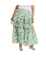 June + Vie Plus Poplin Tiered Midi Skirt