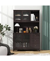 Kitchen Pantry Storage Cabinet Hutch with Led lights and Power Outlet