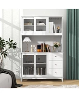 Kitchen Pantry Storage Cabinet Hutch with Led lights and Power Outlet